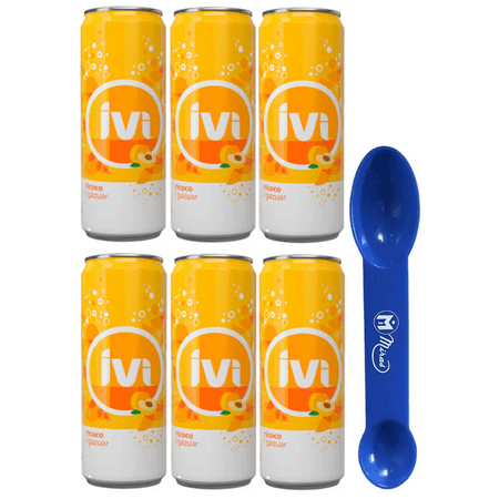 (Pack of 6) Ivi Ricoco Apricot Sparkling Beverage 330ml Cans (2in1) Miras Trademark Measuring Spoon Included)