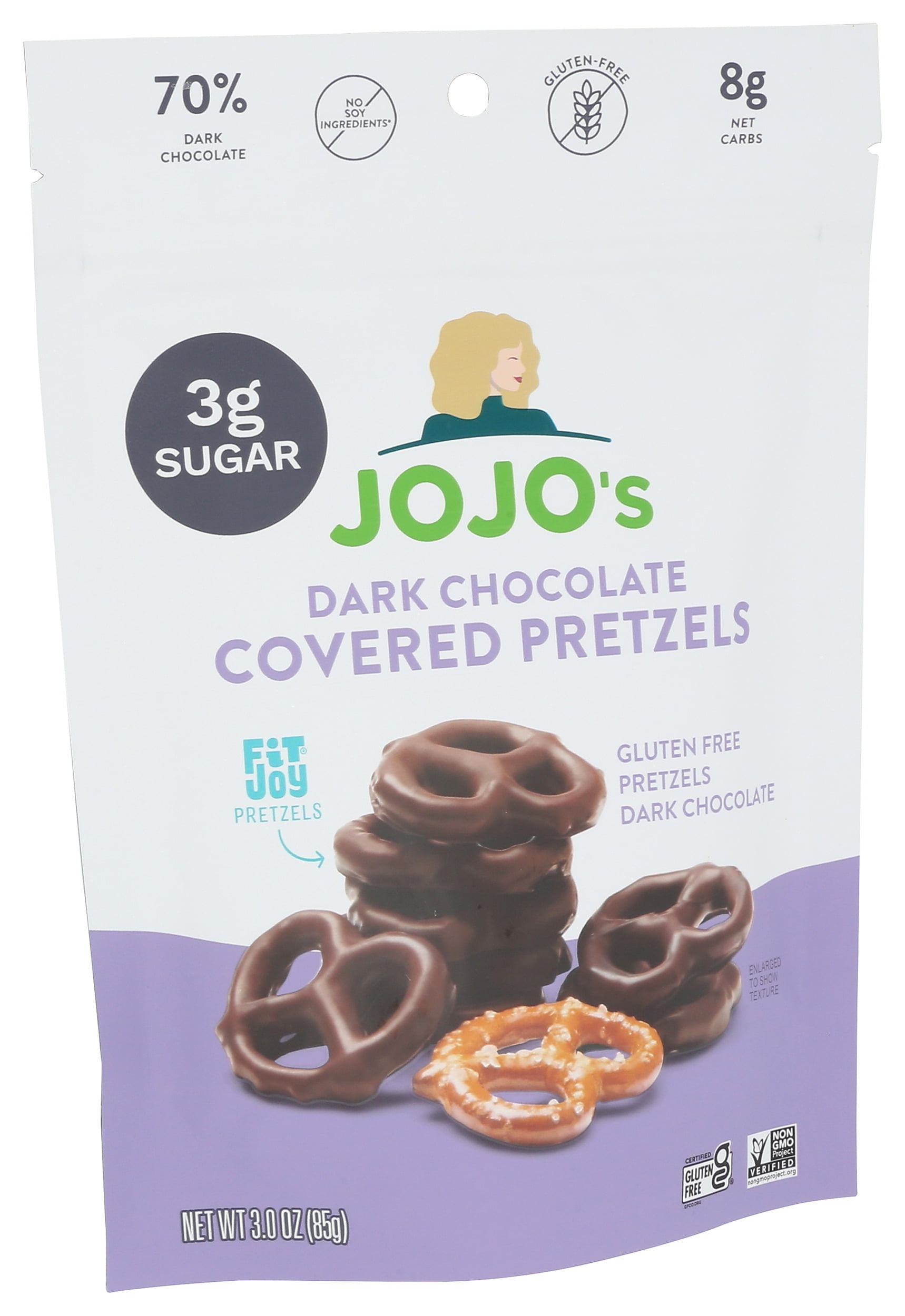 (Pack of 6), JoJo's Dark Chocolate Covered Pretzels, 3 oz