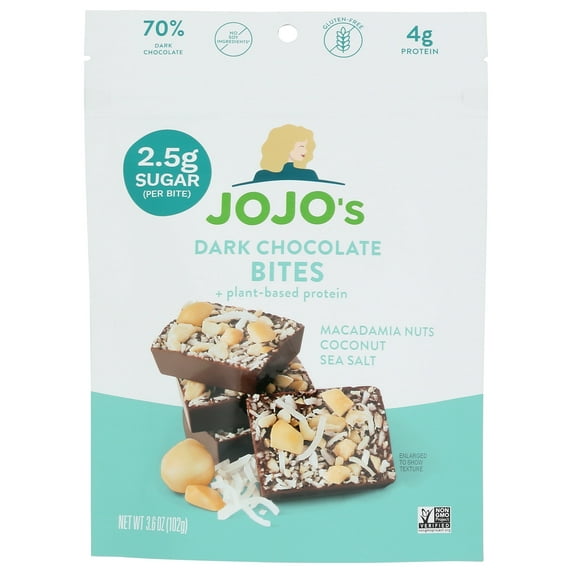 (Pack of 6), Jojo's Dark Chocolate Macadamia Coconut Bites, 3.6 oz