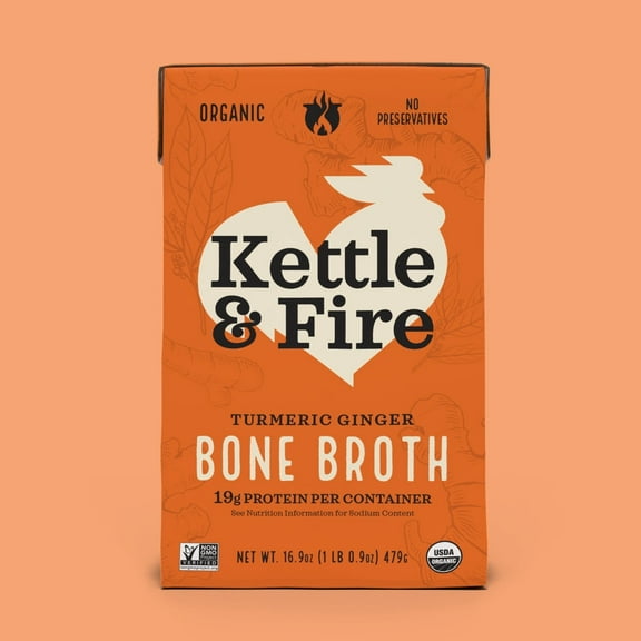 Pack of 6, Kettle And Fire Turmeric Ginger Bone Broth, 16.9 oz