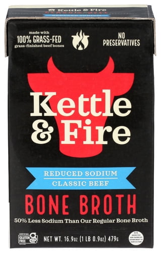 (Pack of 6) Kettle and Fire Beef Bone Broth Reduced Sodium 16.9 Oz