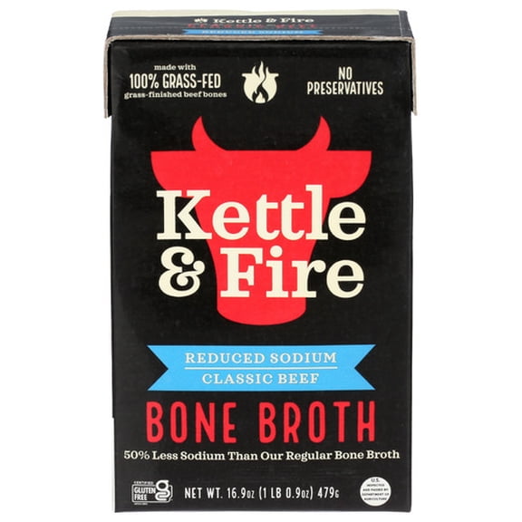 (Pack of 6) Kettle and Fire Beef Bone Broth Reduced Sodium 16.9 Oz
