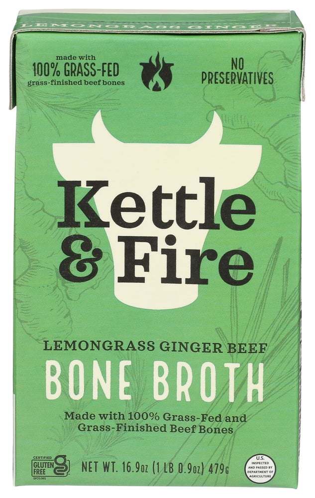(Pack of 6) Kettle and Fire Bone Broth Lemon Grass Ginger 16.9 Fo