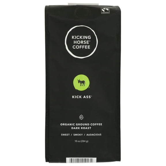 Pack of 6, Kicking Horse Kick Ass Dark Roast Organic Whole Bean Coffee, 10 oz