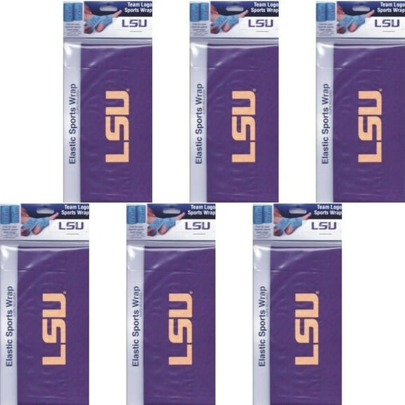 Pack of 6 - LSU Tigers Purple Elastic Bandage Sports Wrap with Clips (3" x 54")