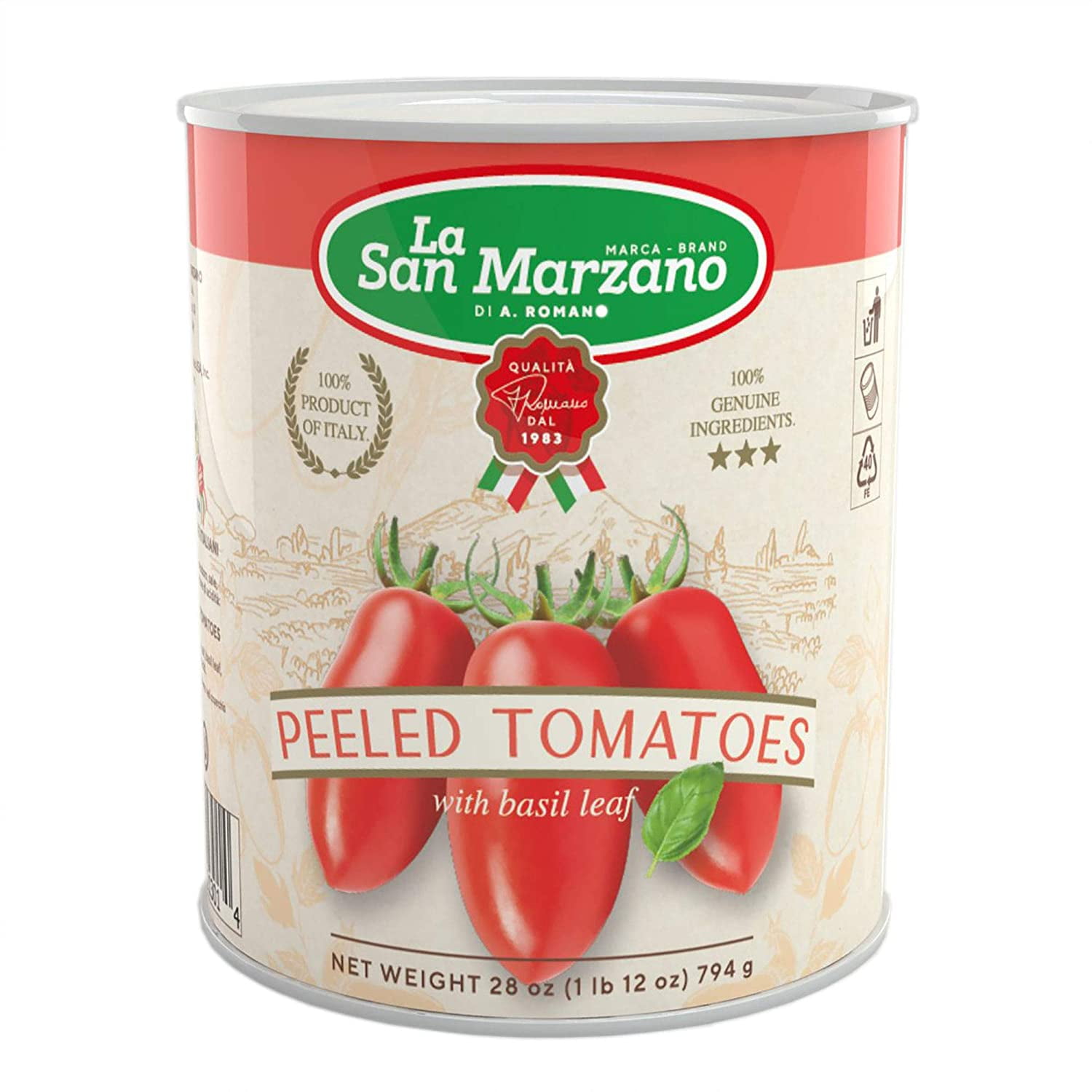 Pack of 6, La San Marzano Peeled Tomatoes with Basil Leaf, 28 oz
