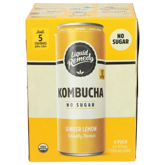 Liquid Remedy Kombucha Ginger Lemon 4 pack 48FO original fermented probiotic drink