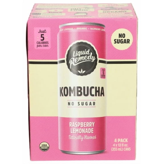 (Pack of 6) Liquid Remedy Kombucha Raspberry Lemonade 4 Pack Original 48 Fo