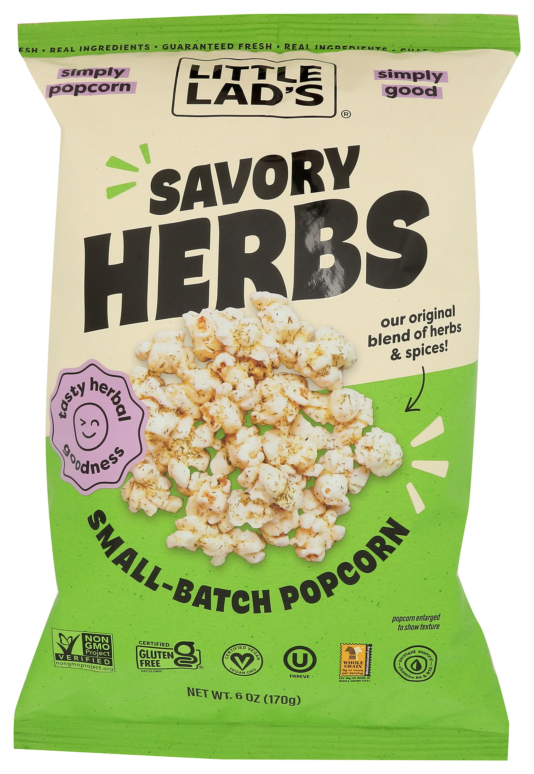 Pack of 6, Little Lads Savory Herbs Popcorn, 6 oz
