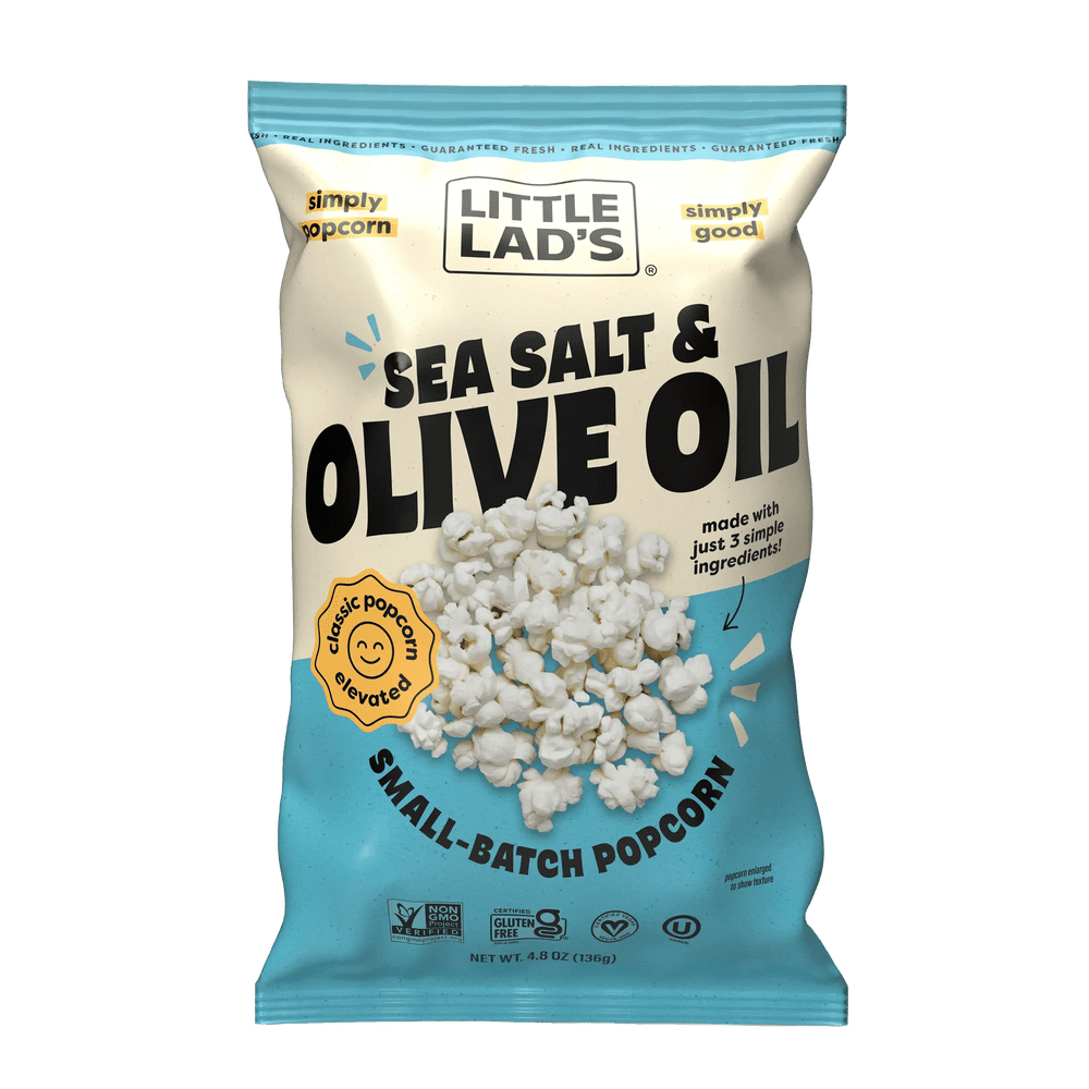 Pack of 6, Little Lads Sea Salt & Olive Oil Popcorn, 4.8 oz