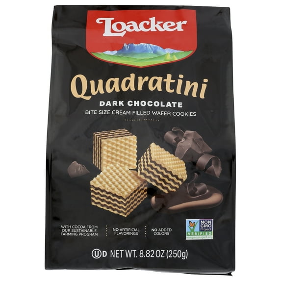 Pack of 6, Loacker Quadratini Dark Chocolate Creme Wafer Cookies, 8.82 oz