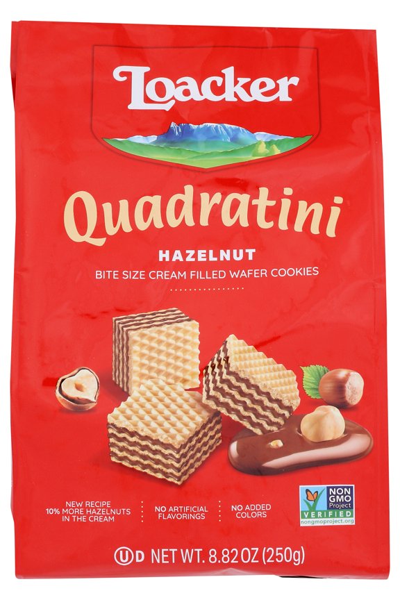 Pack of 6, Loacker Quadratini Hazelnut, Creme-Filled Wafer Cookies, 8.82 oz