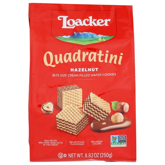 Pack of 6, Loacker Quadratini Hazelnut, Creme-Filled Wafer Cookies, 8.82 oz