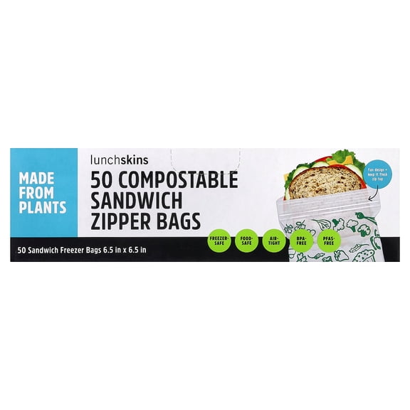 (Pack of 6) Lunchskins Compostable Sandwich Zipper Bags 50 Pieces