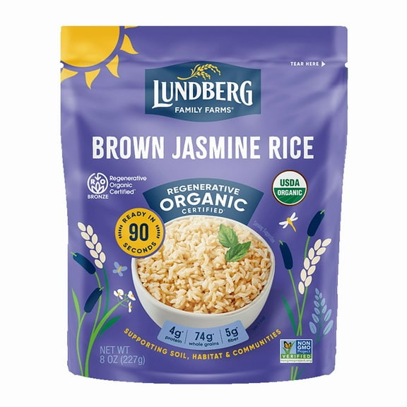 Pack of 6, Lundberg Regenerative Organic Certified Brown Jasmine Rice, 8 oz