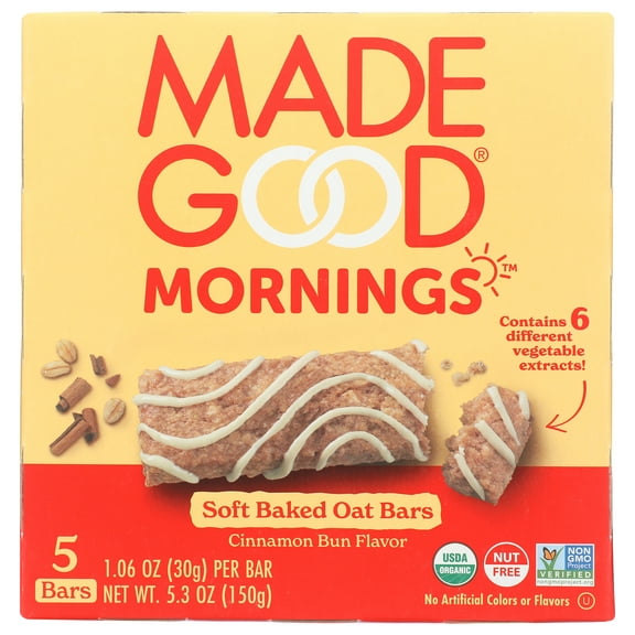 Pack of 6, Madegood Good Mornings Soft Baked Oat Bars, 5.3 oz