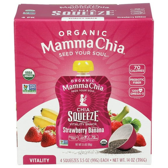 Pack of 6 Mammachia Chia Squeeze 4ct Strawberry Banana 4pc
