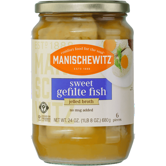 Pack of 6, Manischewitz Sweet Gefilte Fish In Jelled Broth, 24 oz