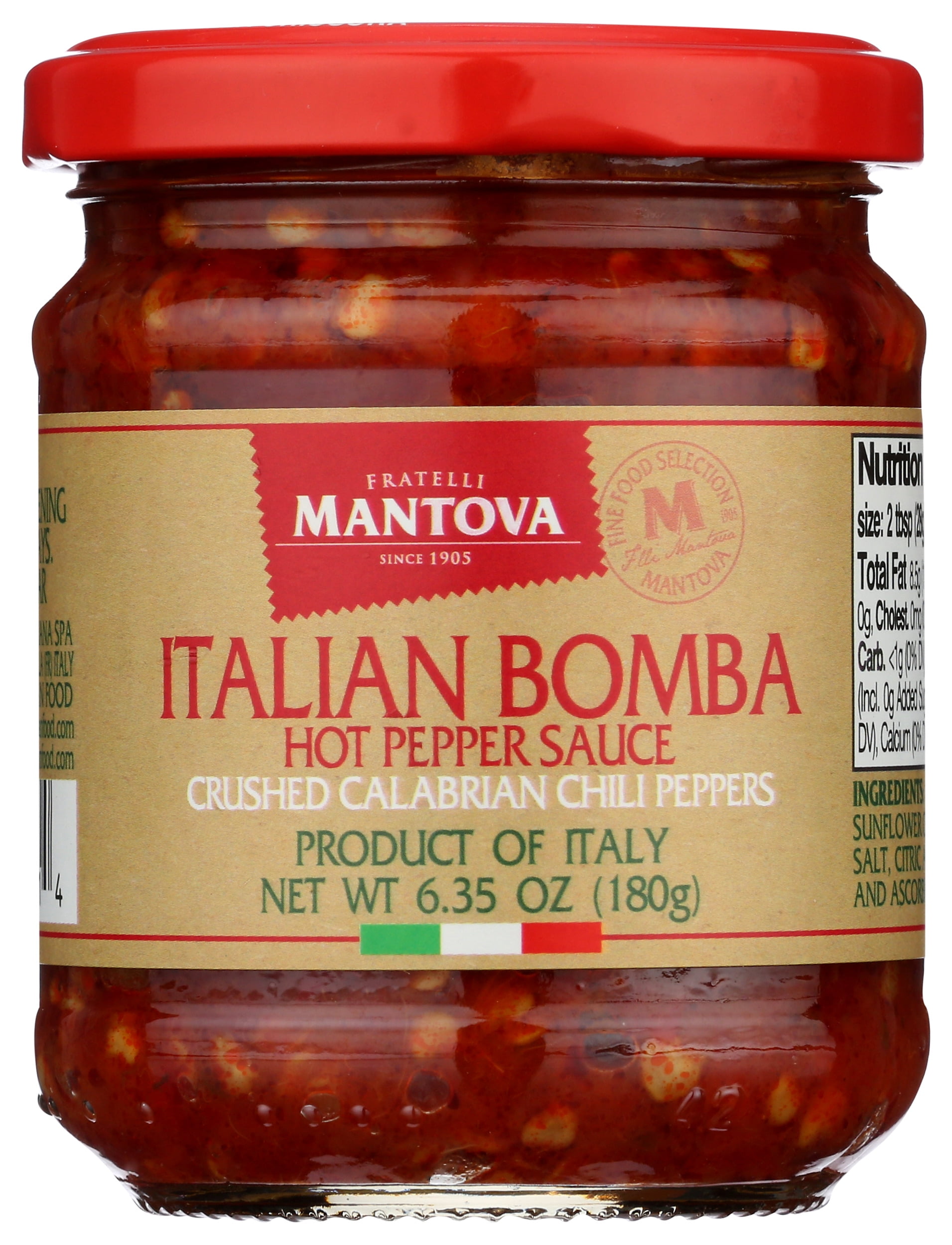 (Pack of 6), Mantova Italian Bomba Hot Pepper Sauce, 6.35 fl oz