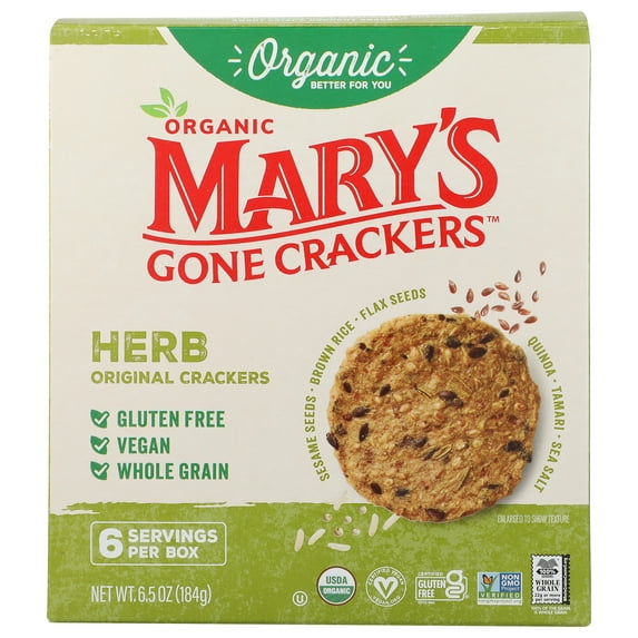 Pack of 6, Marys Gone Crackers Herb Original Crackers, 6.5 oz