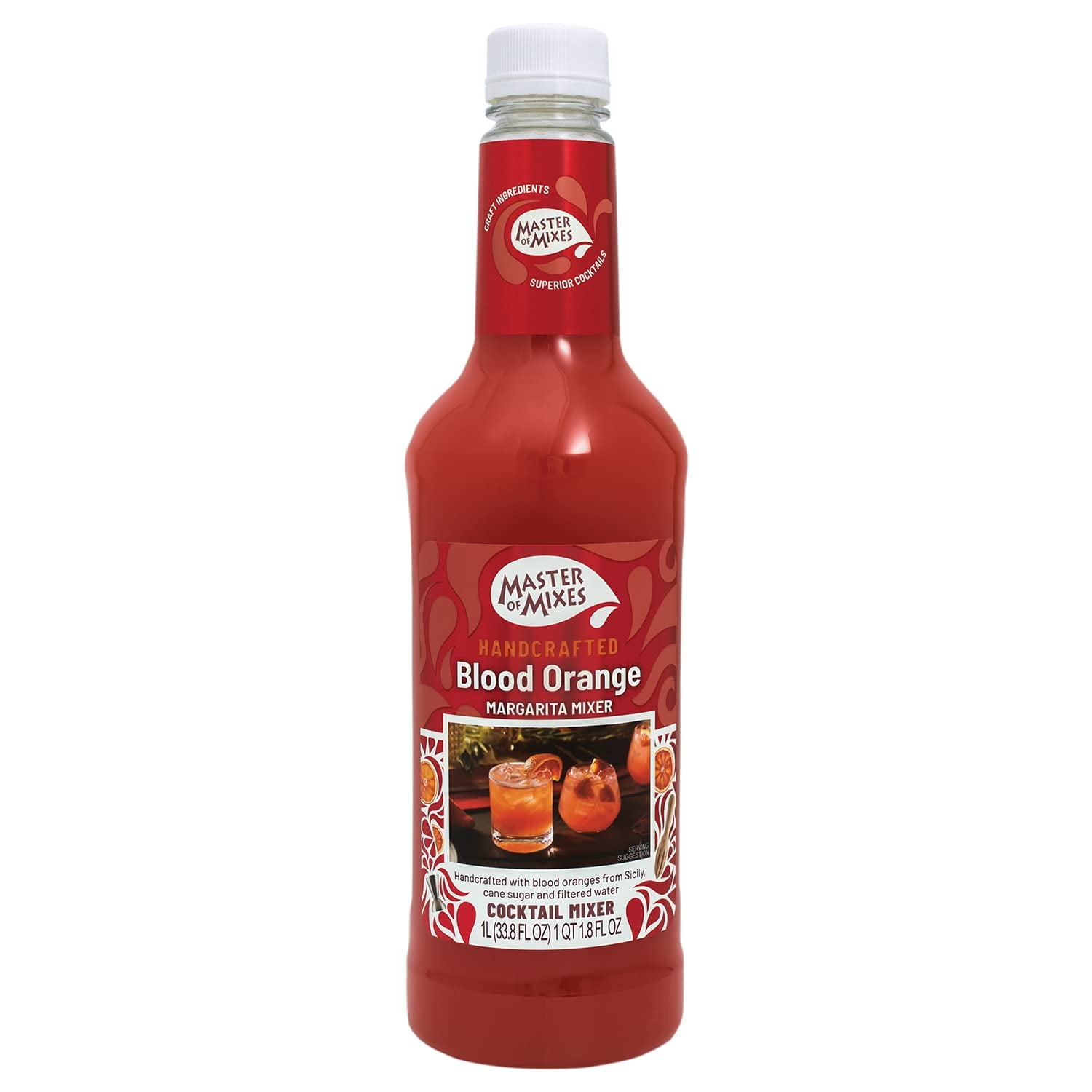 Pack of 6, Master of Mixes Blood Orange Margarita Mixer, Premium Cocktail Mixers, 33.8 fl oz