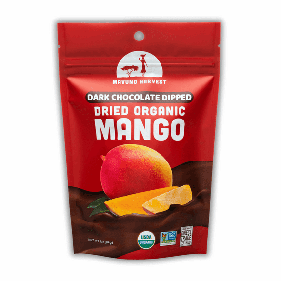 (Pack of 6), Mavuno Harvest Organic Dried Mango Dipped in Dark Chocolate, 3 oz