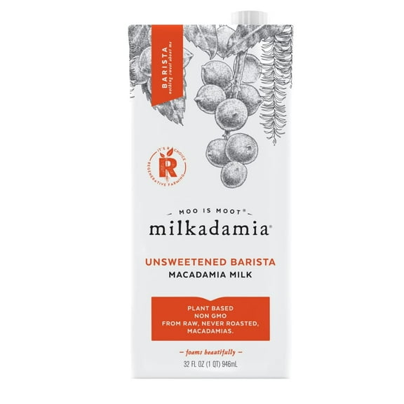 (Pack of 6) Milkadamia Unsweetened Barista Macadamia Milk, 32 fl oz