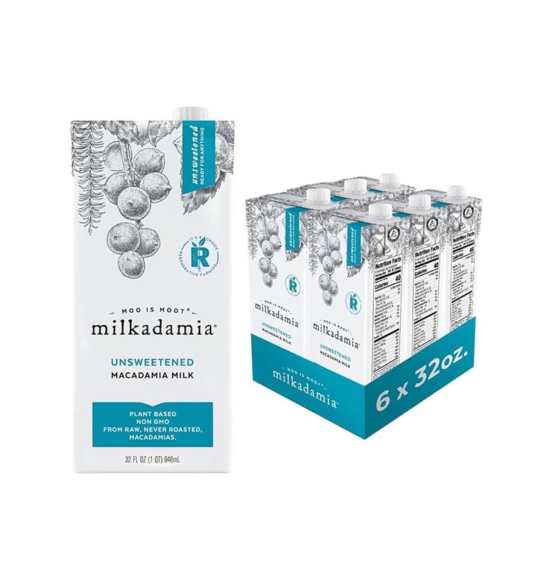 milkadamia, Unsweetened Macadamia Milk, 32 fl oz, Pack of 6