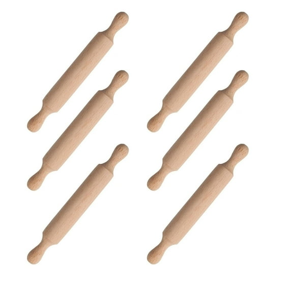 Pack of 6 Miniature Wooden Rolling Pin for Kids Baking Playdoughs Crafts Nonstick