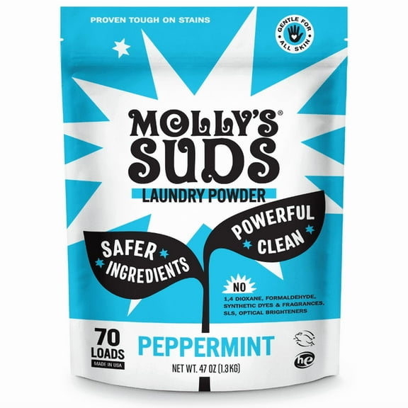 Pack of 6, Mollys Suds Peppermint Laundry Detergent Powder, 47 oz
