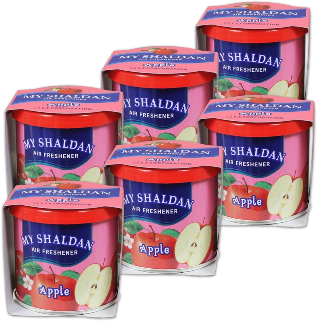 Pack of 6 My Shaldan Japanese Car Cup-Holder Natural Air Freshener Cans (Apple Scented)