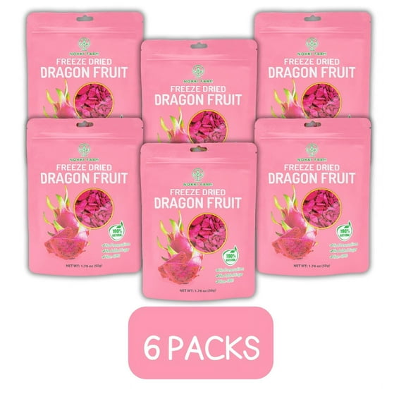 NOKKI FARM Freeze Dried Dragon Fruit Crisps - Healthy & Exotic Tropical Superfood Snacks, No Added Sugar or Preservatives, Kid-Approved, Shelf-Stable & Portable for On-The-Go Snacking, 1.76oz x 6