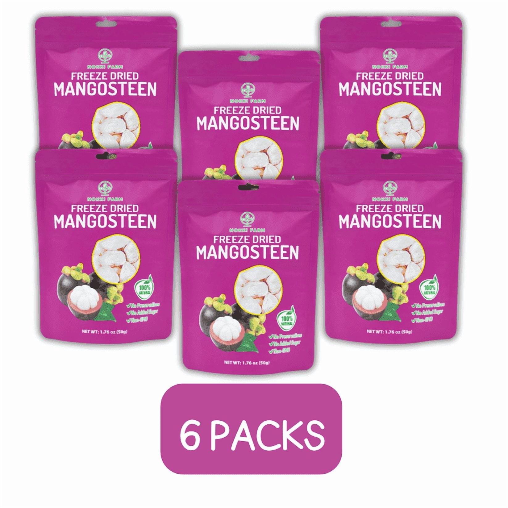 NOKKI FARM Freeze Dried Mangosteen - Healthy & Exotic Tropical Superfood Snacks, No Added Sugar or Preservatives, Kid-Approved, Shelf-Stable & Portable for On-The-Go Snacking, 1.76oz x 6ct