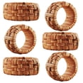 thumbnail image 1 of Set of 6 Plastic & Cane Napkin Rings - Rustic Round Holders for Parties and Events (Brown), 1 of 7