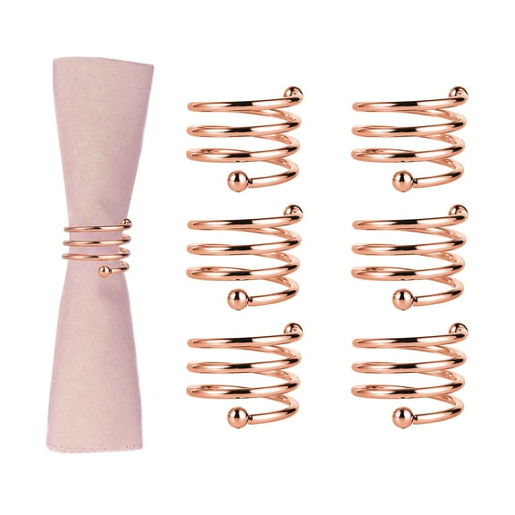 Lnrkai 6 pack Napkin Rings for Party Decor, Rose Gold Stainless Steel Spiral Napkin Holder,Christmas Table decoration