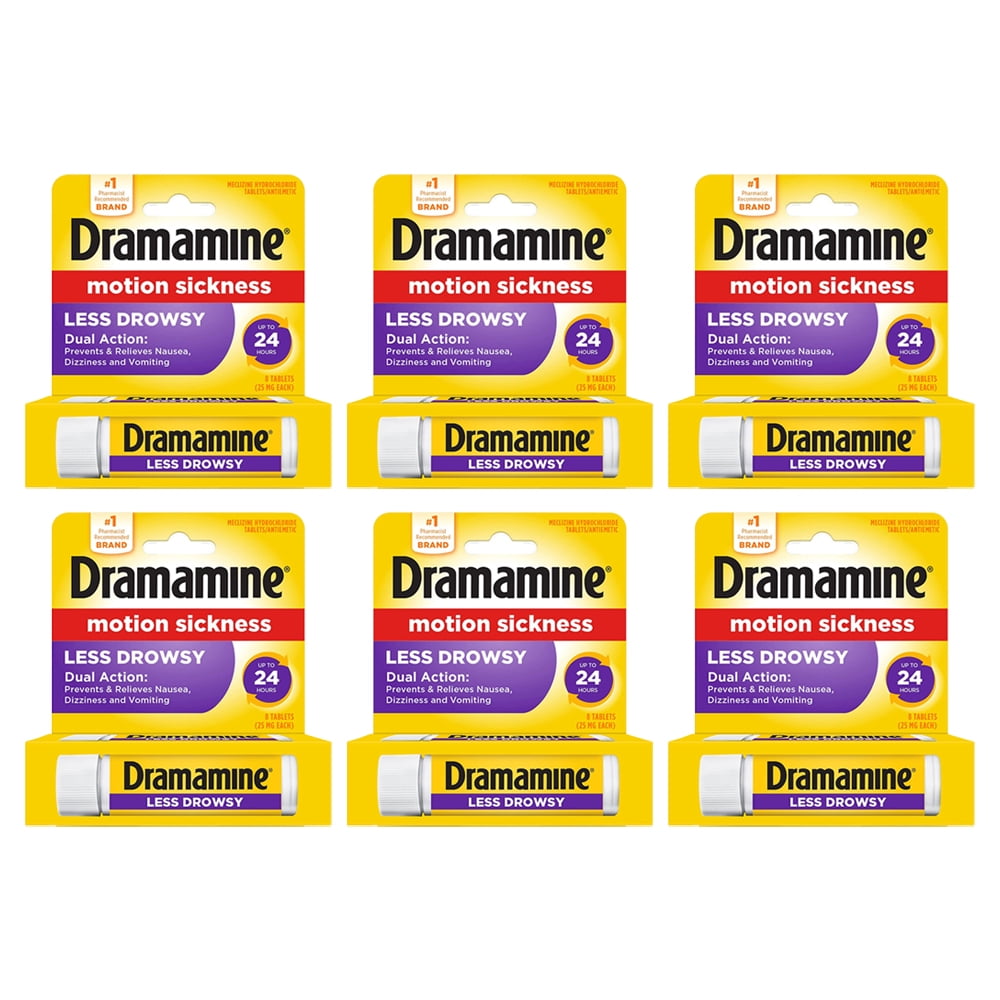 Pack of 6 New Dramamine Motion Sickness Relief Less Drowsey Formula 8 Tablets
