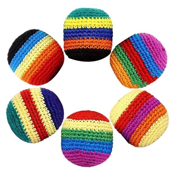 Pack of 6 New Woven Kick Sack  Multicolor Footbags Assorted Designs Fun Set