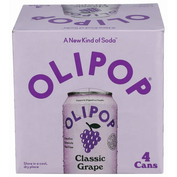 (Pack of 6) Olipop Soda Prebiotic Classic Grape 4 Pack 48 fl oz