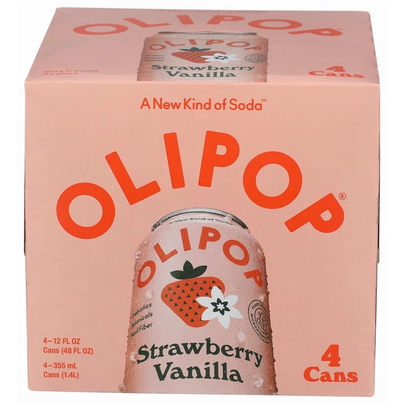 (Pack of 6) Olipop Soda Prebiotic Strawberry Vanilla 4-Pack 48 fl oz