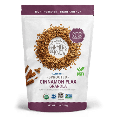 Pack of 6, One Degree Organic Foods Sprouted Oat Cinnamon Flax Granola, 11 oz