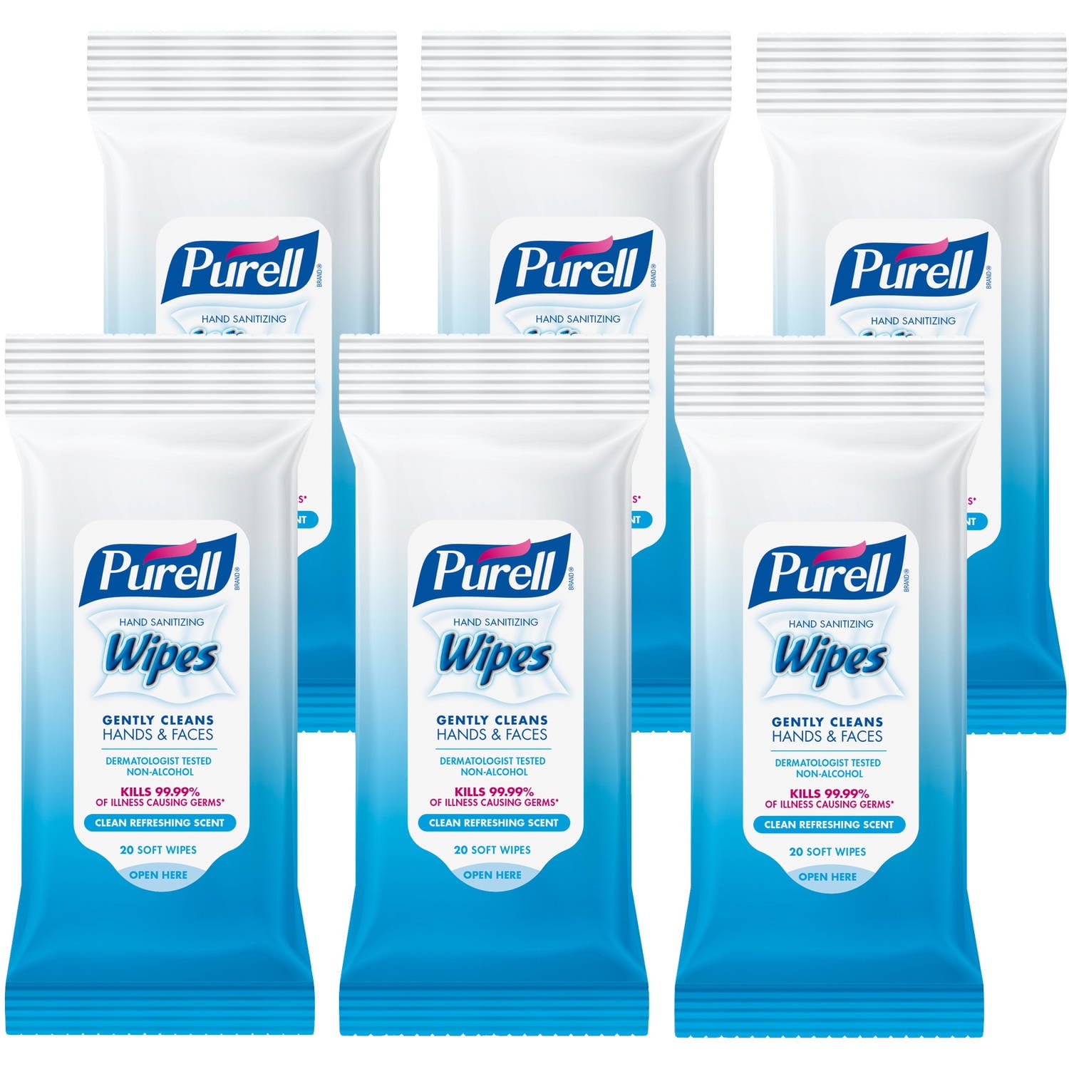 (Pack of 6) PURELL Hand Sanitizing Wipes, Clean Refreshing Scent, 20 Ct Travel Pack