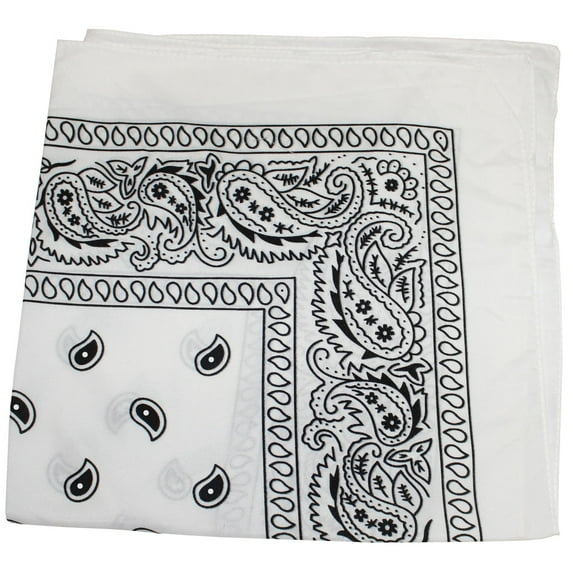 Pack of 6 Paisley Cotton Bandanas Novelty Headwraps - 22 inches (White)
