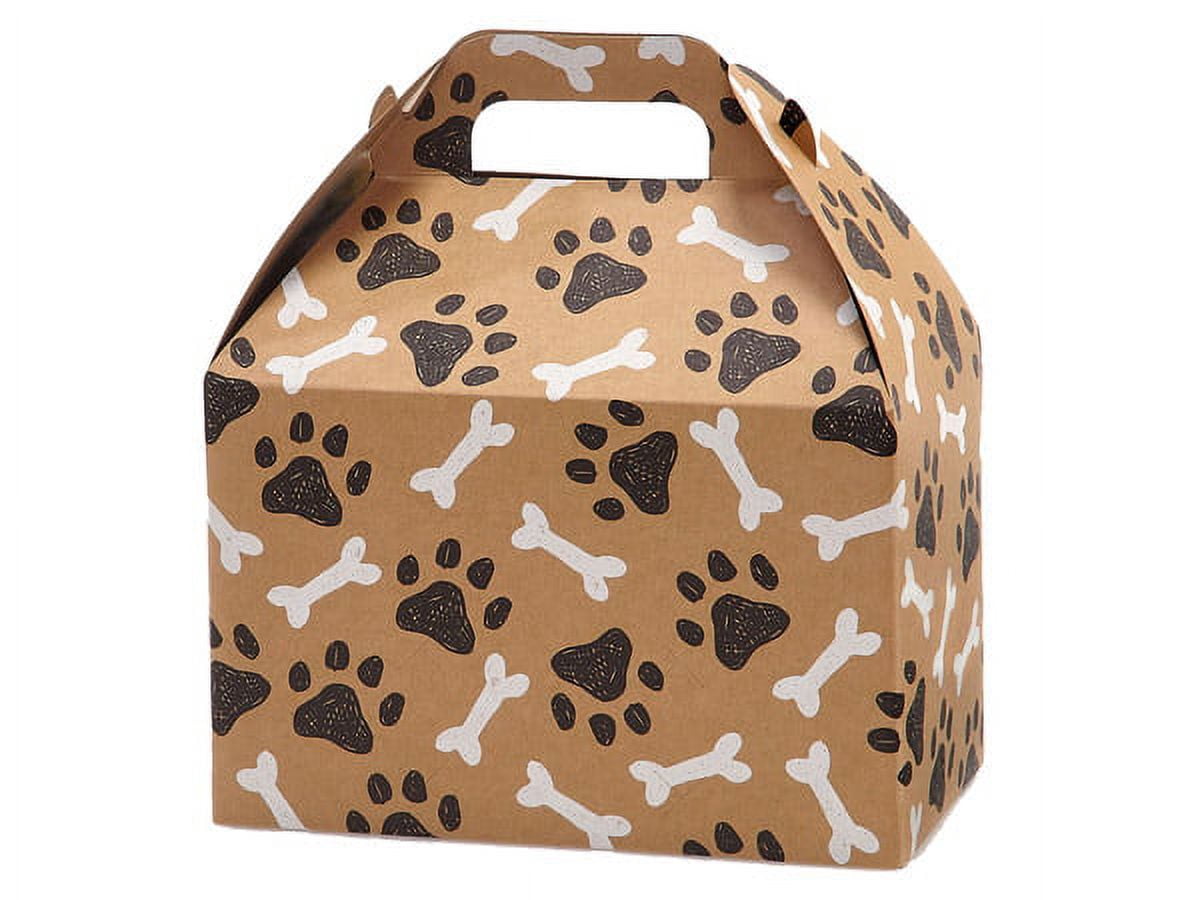 Pack of 6, Paws and Bones Gable Box, 8.5x4.75x5.5" for Food Service, Party Favors and Promotional Packaging
