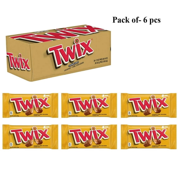 Pack of 6 Pcs Twix Cookie Bars Full Size Caramel Milk Chocolate | 1.79 OZ per pack | Crown Craze