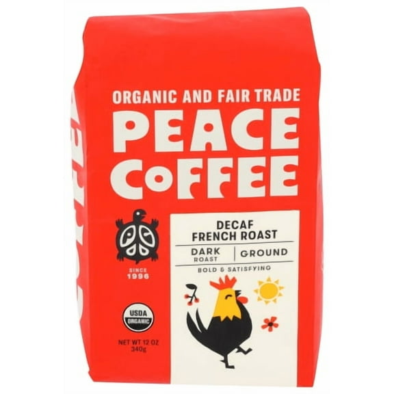 Pack of 6 Peace Coffee Ground Decaf French Roast 12 oz