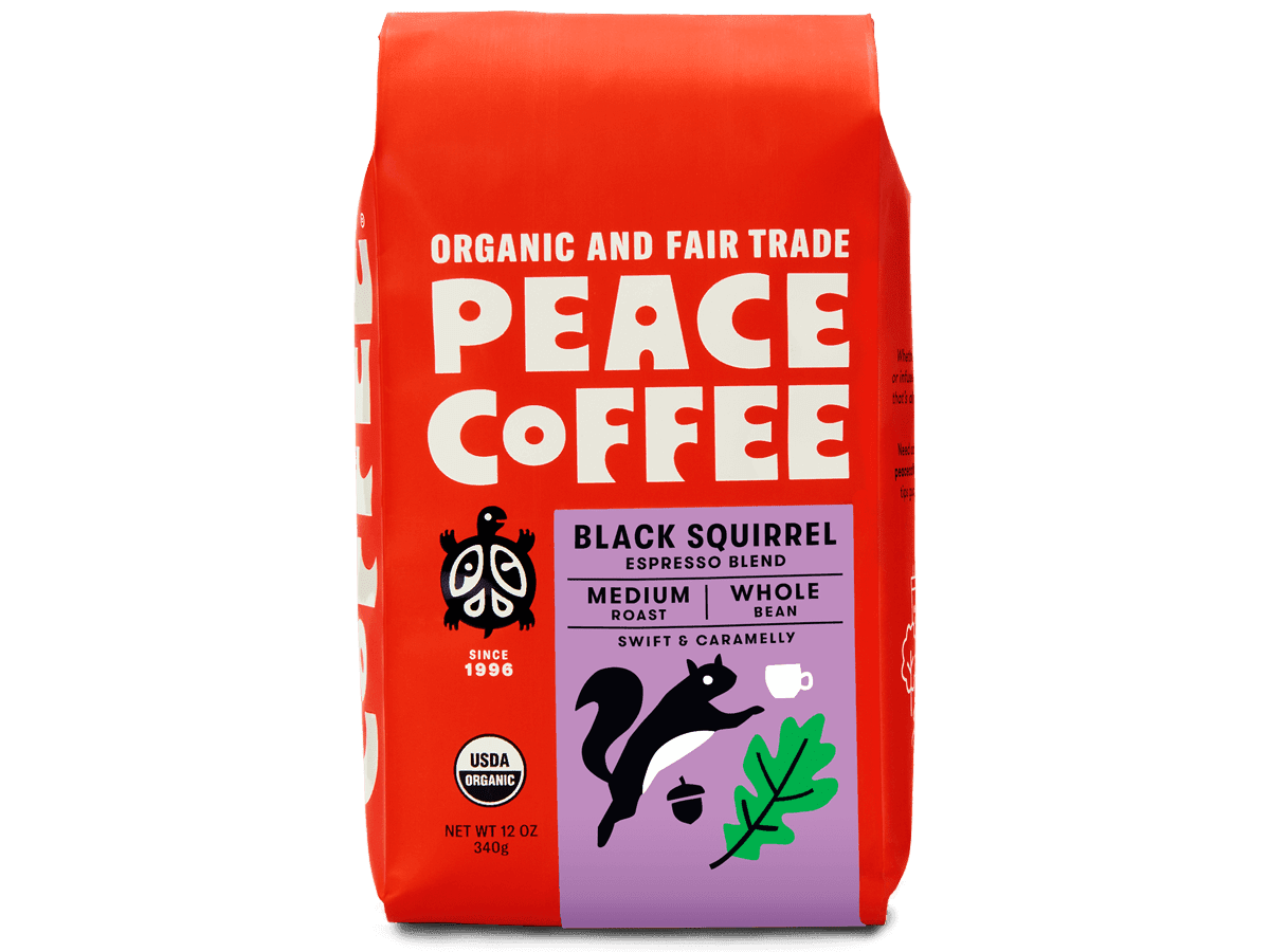 (Pack of 6), Peace Coffee Organic Black Squirrel Espresso Blend — Whole Bean, 12 oz