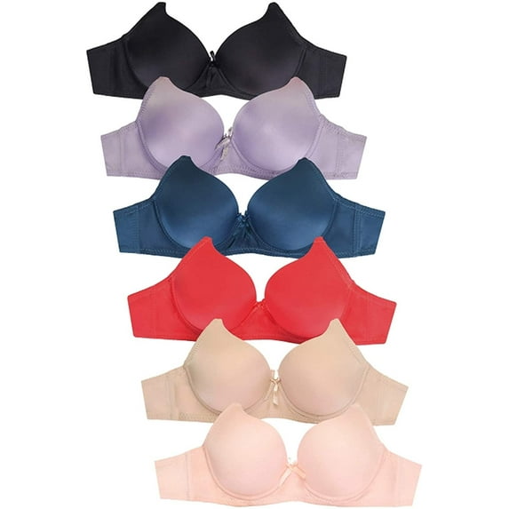 Pack of 6 Pieces Women's Wired Basic Regular Padded Everyday Bras A/B/C/D/DD (30A)