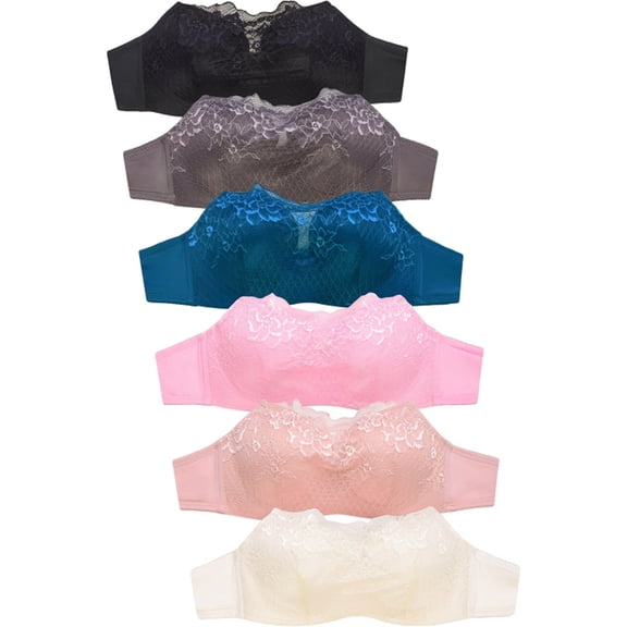 Pack of 6 Pieces Women's Wired Basic Regular Padded Everyday Bras A/B/C/D/DD (36B)