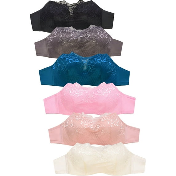 Pack of 6 Pieces Women's Wired Basic Regular Padded Everyday Bras A/B/C/D/DD (38B)