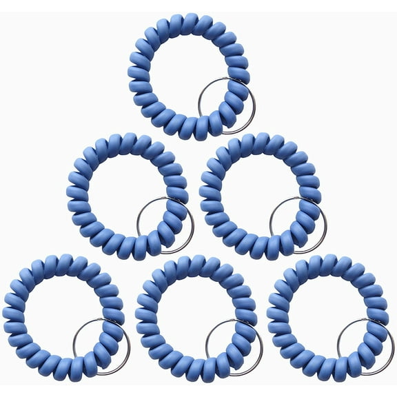 Pack of 6 Plastic Wrist Key Coil Spring Key Chain Stretchable Spiral Key rings Wrist Key Holders(Blue)